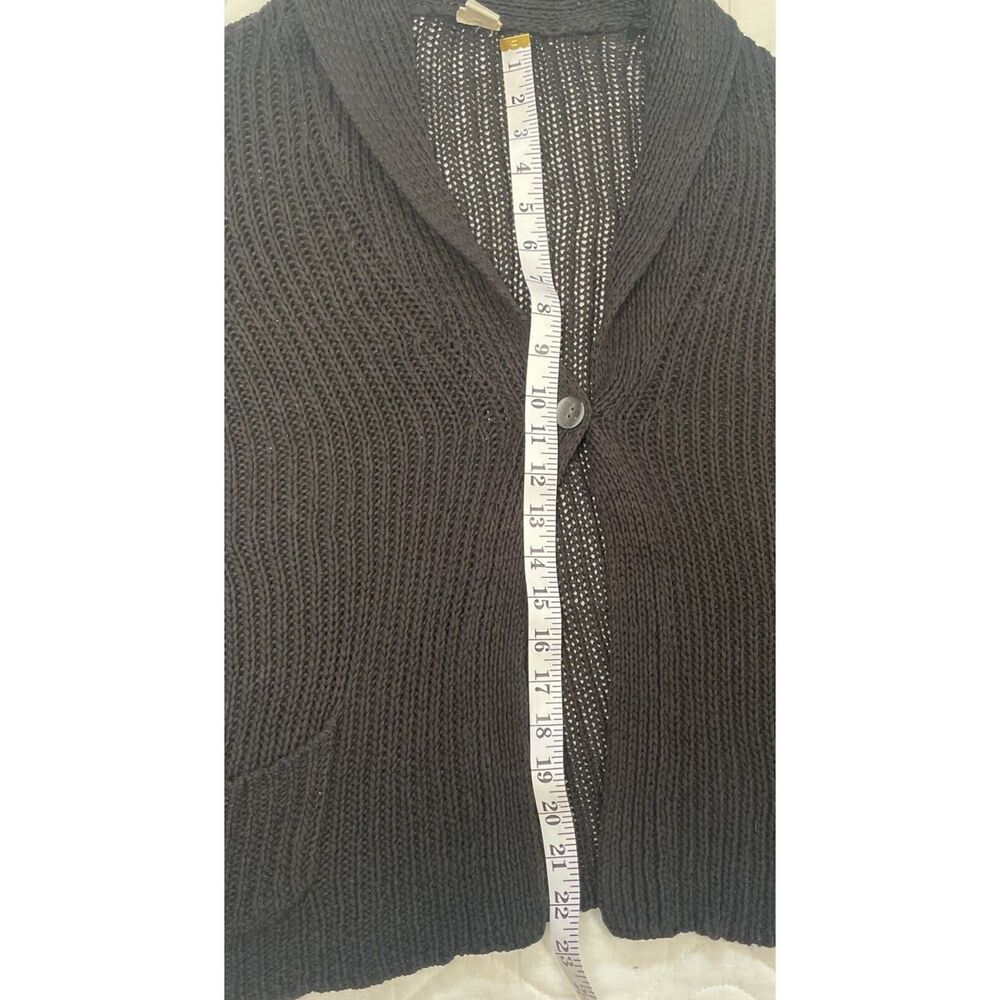 J Jill Cardigan Sweater M Black V Neck Single Button 100% Cotton, Shawl Collar - Picture 7 of 10